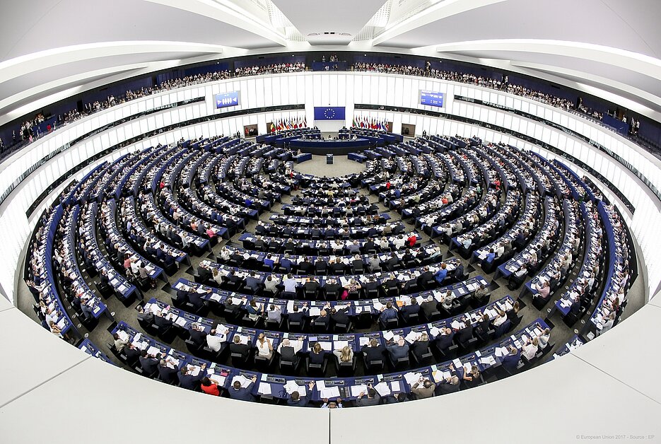 Stockshot of the hemicycle of the European Parliament in Strasbourg